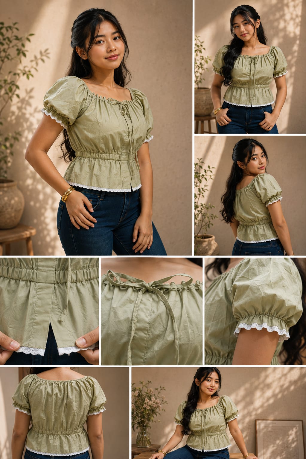 🌿 Sage Blossom blouse - الصورة 6