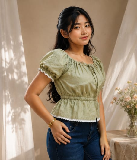 🌿 Sage Blossom blouse - الصورة 5